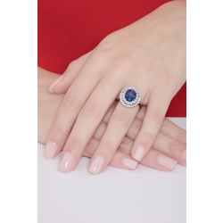Bague halo double en or blanc 18k avec saphir bleu et diamants 2