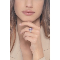 Bague Toi et Moi en or blanc 18k avec diamants et 2 améthystes en forme de cœur 2