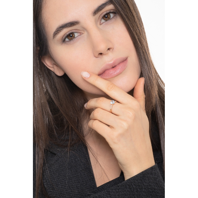 Bague en or rose 18k avec aigue marine cœur et diamants