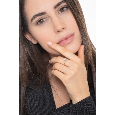 Bague en or rose 18k avec aigue marine cœur et diamants