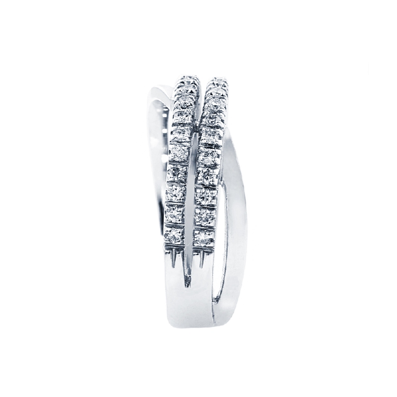 Bague Femme en Or Blanc 18k à deux rangées serties de diamants  Bague Femme en Or Blanc 18k à deux rangées serties de diamants