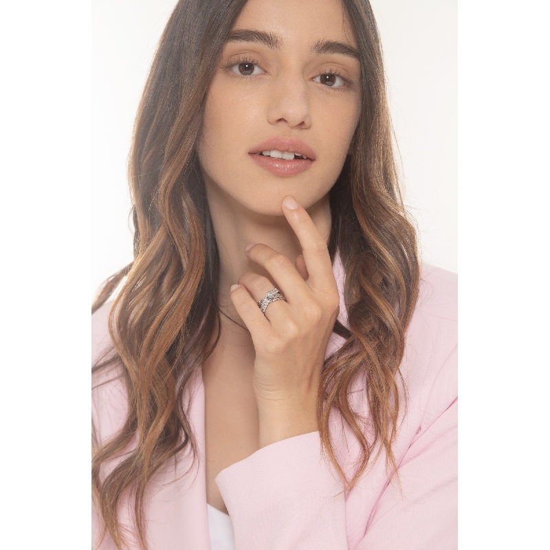 Bague bande croisée Or Blanc 18k avec diamant central 0,25 ct