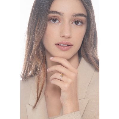 Bague Or Blanc 18k avec citrine ovale et diamants