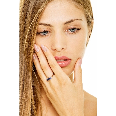 Bague Trilogy Or Blanc 18k avec saphirs et brillants