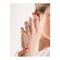 Bague trilogie en Or Blanc 18k avec rubis et diamants 2