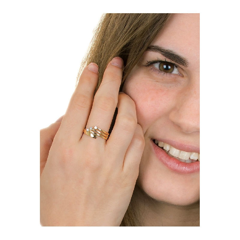 Bague triple en Or Jaune 18k avec 3 diamants