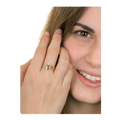 Bague triple en Or Jaune 18k avec 3 diamants
