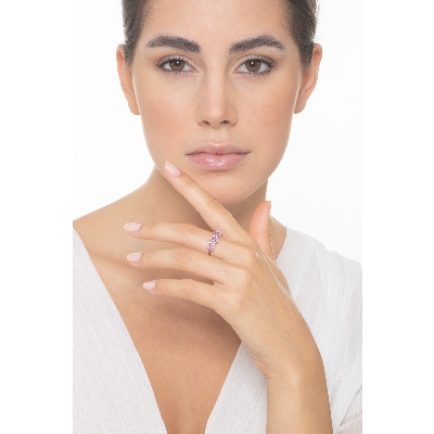 Bague femme en Or Blanc 18k avec 4 saphirs rose et diamants