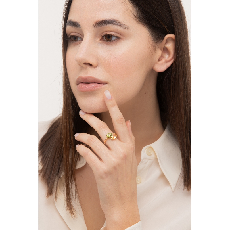 Bague avec péridot et citrine en or jaune 18k gouttes