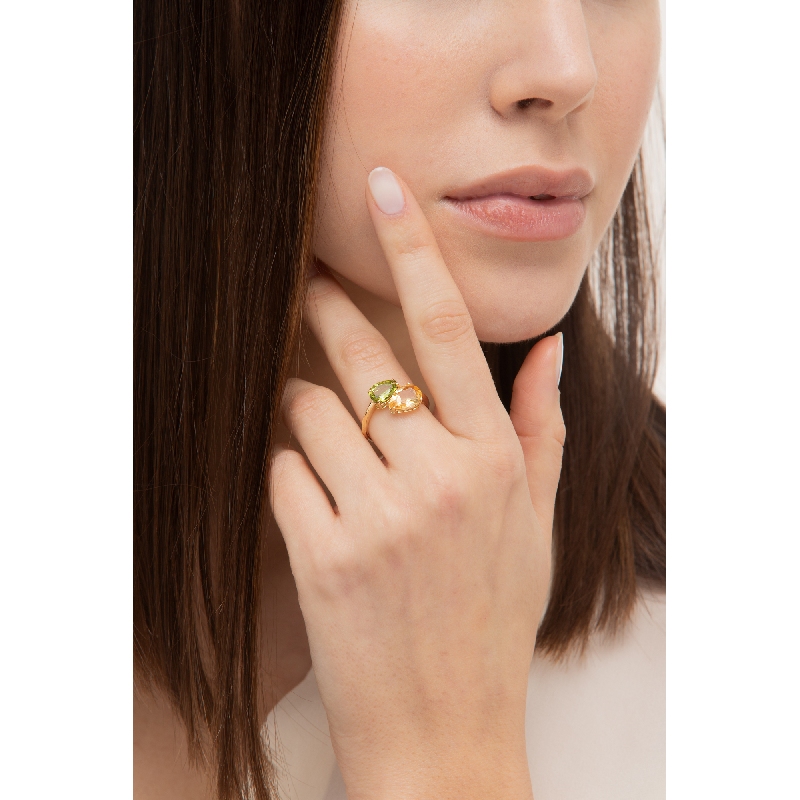 Bague avec péridot et citrine en or jaune 18k gouttes