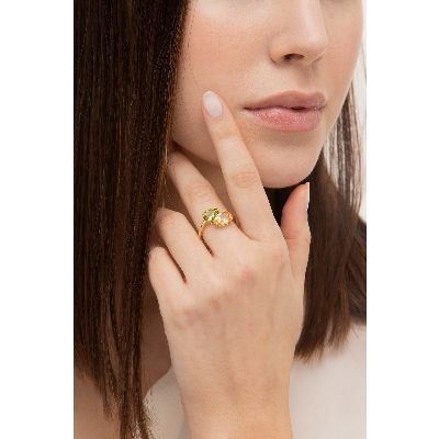 Bague avec péridot et citrine en or jaune 18k gouttes
