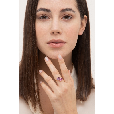 Bague en or jaune 18 carats saphir rose et améthyste