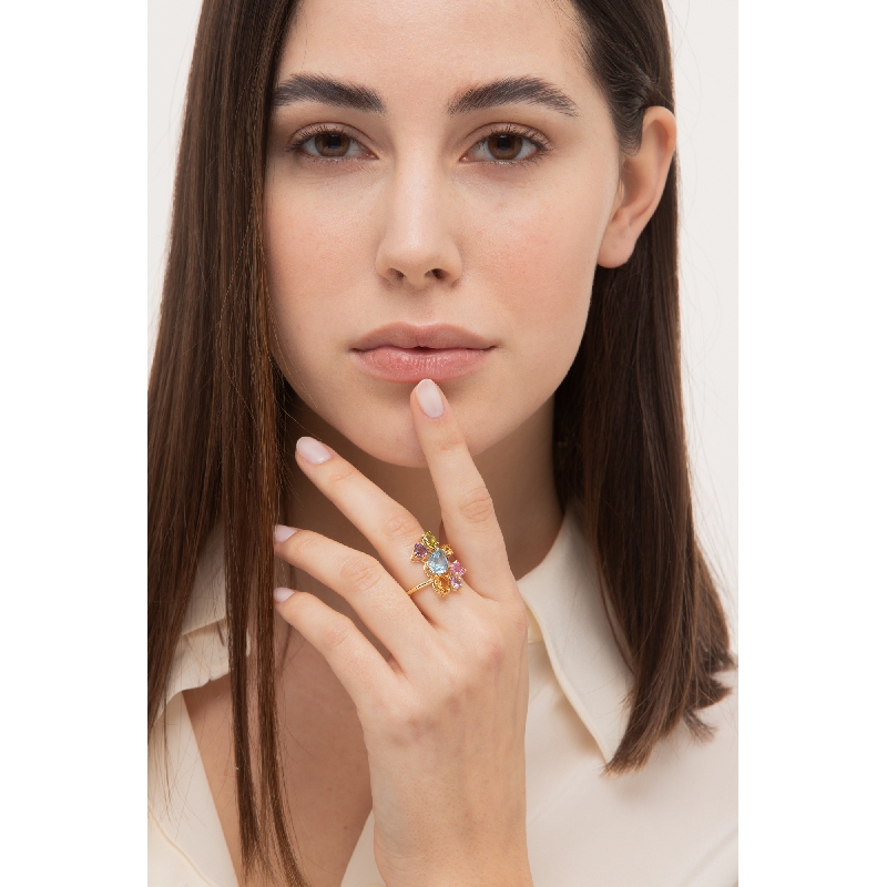 Bague multicolore en or jaune 18k Bague multicolore en or jaune 18k