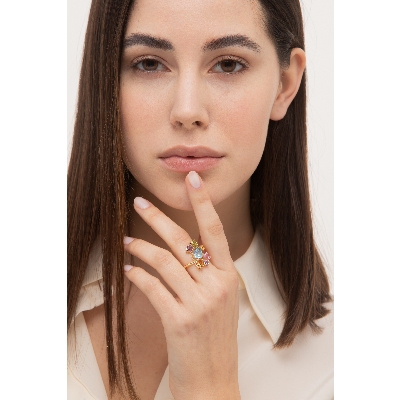 Bague multicolore en or jaune 18k