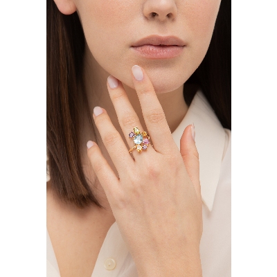 Bague multicolore en or jaune 18k