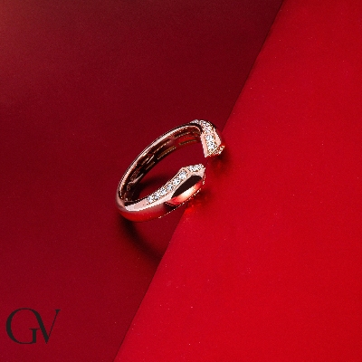 Bague ouverte en Or Rose 18k avec diamants taille brillant