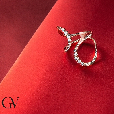 Bague ouverte en Or Rose 18k avec diamants