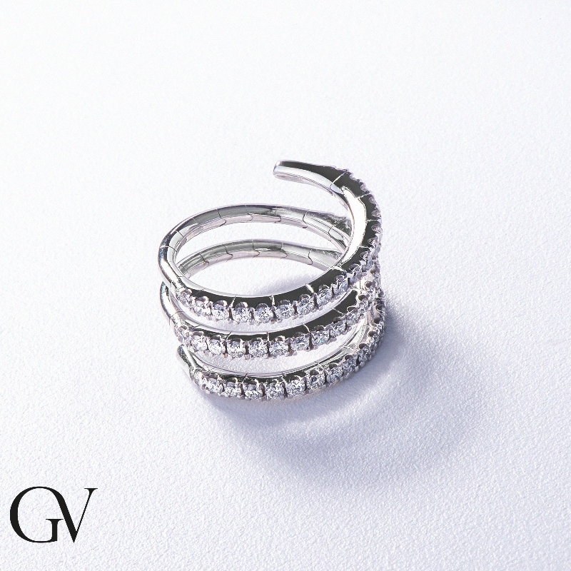 Bague spirale en or blanc et or jaune 18k avec diamant Bague spirale en or blanc et or jaune 18k avec diamant