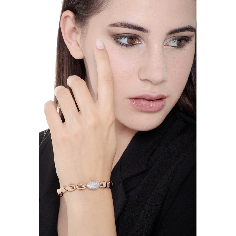 Bracelet ressort avec ovales en or blanc et rose 18k avec diamants