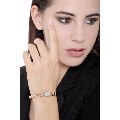 Bracelet ressort avec ovales en or blanc et rose 18k avec diamants