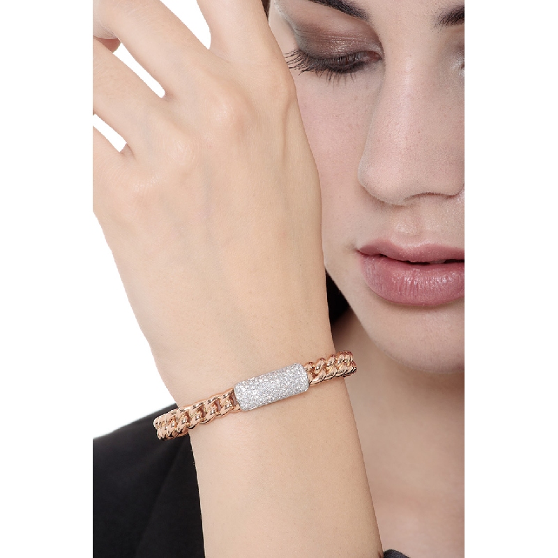 Bracelet groumette en or blanc et rose 18k avec pavé de diamants