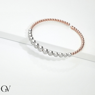 Bracelet semi-rigide en or blanc et rose 18k avec sphères de diamants