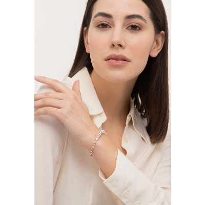 Bracelet semi-rigide en or blanc et rose 18k avec sphères de diamants