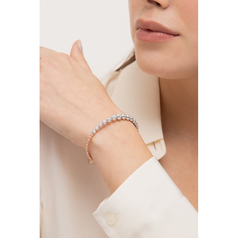 Bracelet semi-rigide en or blanc et rose 18k avec sphères de diamants