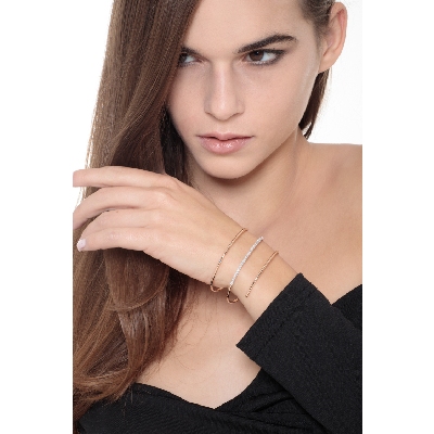 Bracelet à ressort en Or Rose et Blanc 18K avec Diamants Taille Brillante 