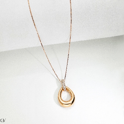 Collier en Or Rose 18k avec Pendentif Goutte et Diamants