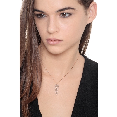 Collier en Or Rose 18k avec Pendentif Plume et Diamants