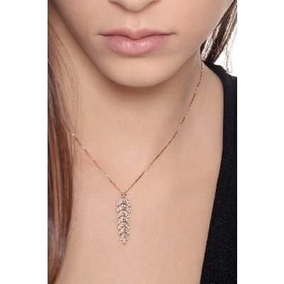 Collier en Or Rose 18k avec Pendentif Plume et Diamants