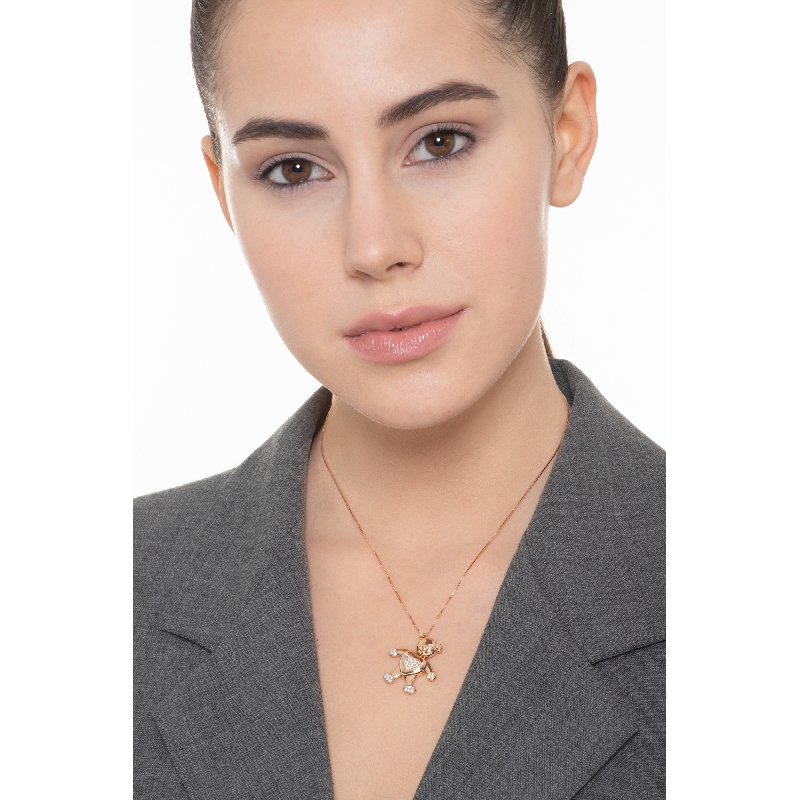 Pendentif en forme d'ours en peluche en or rose 18k de diamants