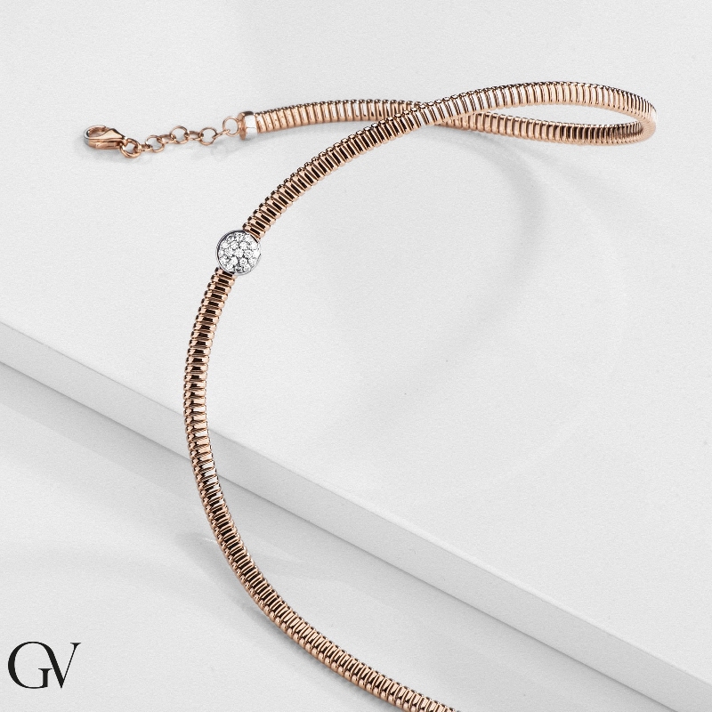 Choker en or rose 18k avec sphère centrale en diamants Choker en or rose 18k avec sphère centrale en diamants