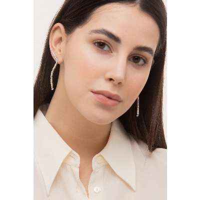 Boucles d’oreilles tennis pendantes en or blanc 18k avec diamants