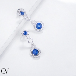 Boucles d'oreilles femme pendantes en or blanc 18k avec saphirs et diamants 2