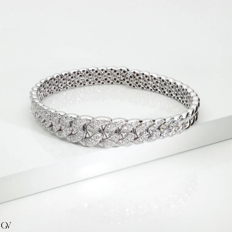 Bracelet semi-rigide groumette en or blanc 18k avec diamants