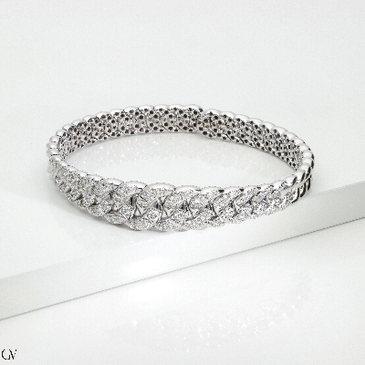 Bracelet semi-rigide groumette en or blanc 18k avec diamants