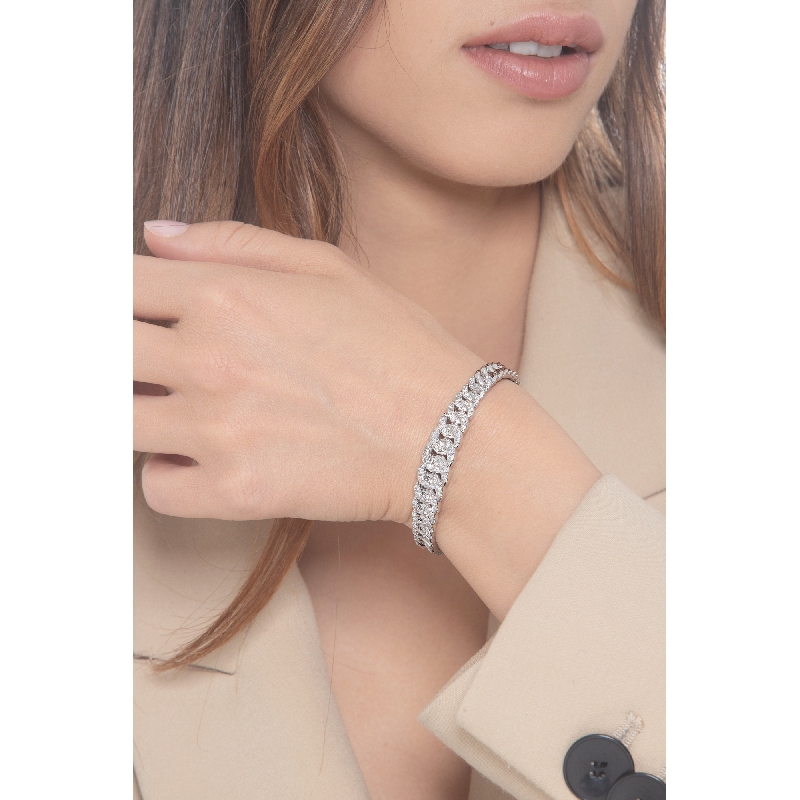 Bracelet semi-rigide groumette en or blanc 18k avec diamants