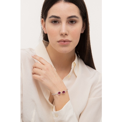 Bracelet ressort en Or Blanc 18k avec Rubis poire et Diamants