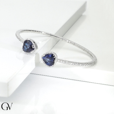 Bracelet or blanc 18k saphirs cœur et diamants