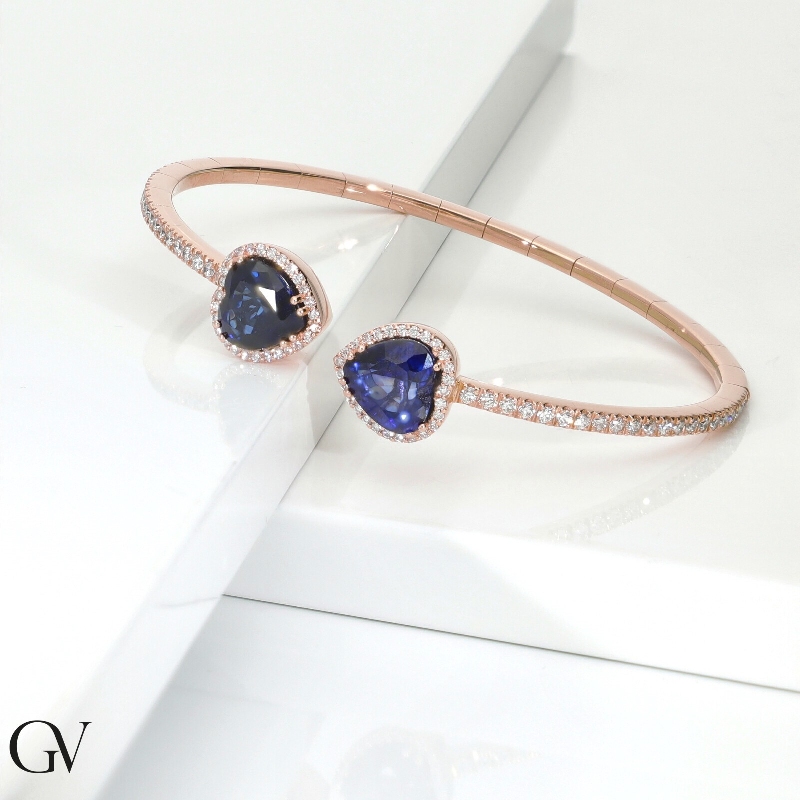 Bracelet en or rose avec saphirs cœur et diamants Bracelet en or rose avec saphirs cœur et diamants