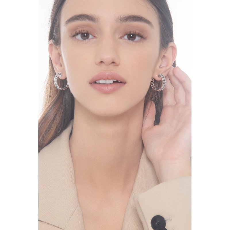 Boucles d’oreilles créoles groumette en or blanc 18k avec diamants