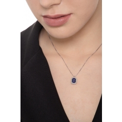 Collier en or blanc 18k saphir bleu taille émeraude et diamants 2