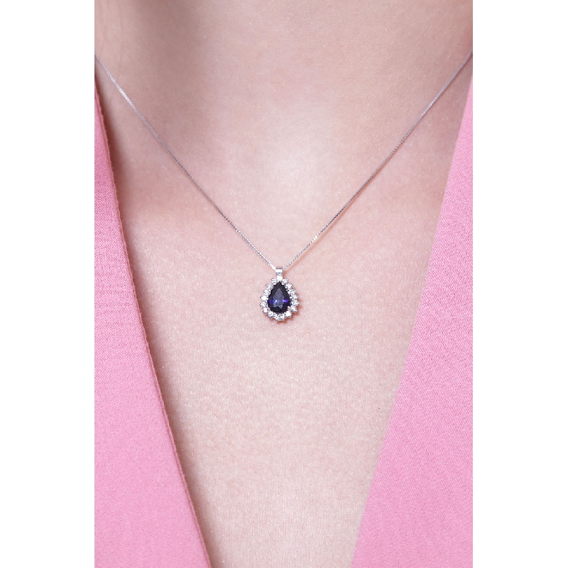 Collier Goutte Bleue Or Blanc 750 saphir et diamants Collier Goutte Bleue Or Blanc 750 saphir et diamants