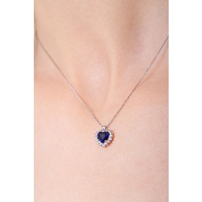 Pendentif Halo Coeur Saphir &  Diamant
