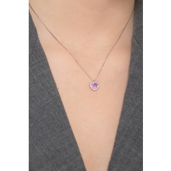 Collier en or blanc 18K en forme cœur saphir rose 2