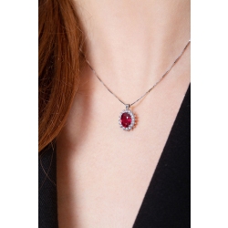 Collier avec rubis ovale et diamants en or blanc 18k 2