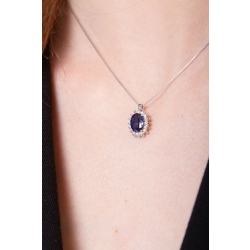 Collier en or blanc 18 carats avec saphir bleu et diamants 2