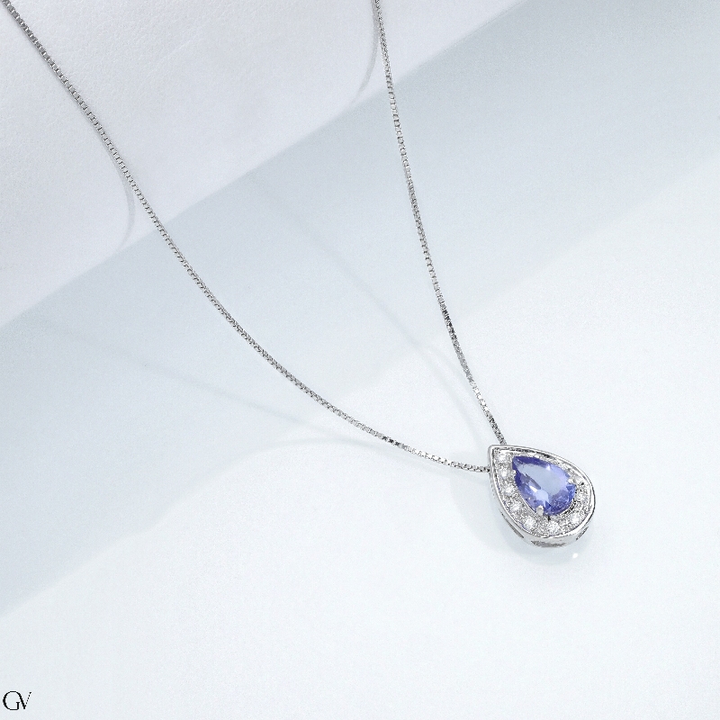 Collier pendentif en or blanc 18 carats tanzanite